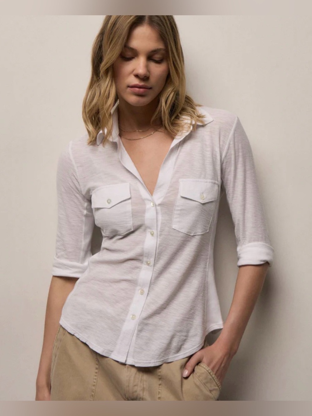 James Perse size L (3) sheer slub side panel button down shirt minimalist basic - Picture 2 of 11
